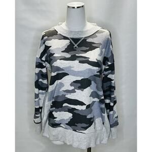 Aerie Sweatshirt Womens XS Gray Camo Boxy Side Slits Oversized Pullover NEW